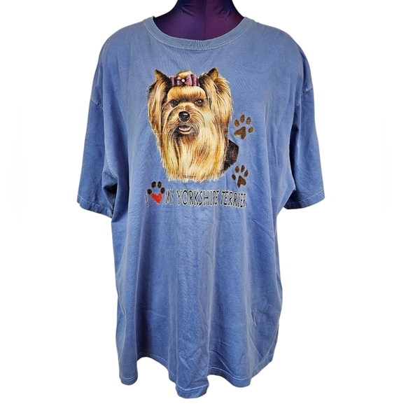Comfort Colors Faded Blue I Love My‎ Yorkshire Terrier Tee-Shirt Size XL N92 - Picture 2 of 10